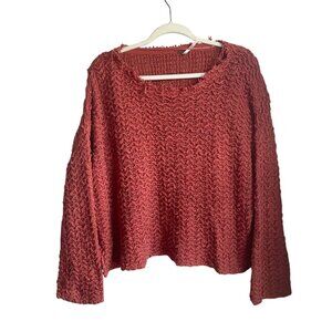 Free People Small Orange Textured Knit Pullover Sweater Chunky Open Knit